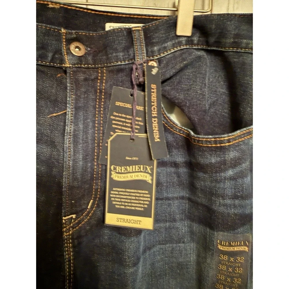 NWT Cremieux Premium Denim Jeans Men's Sz 38X32 Slim Straight Med Wash Stretch